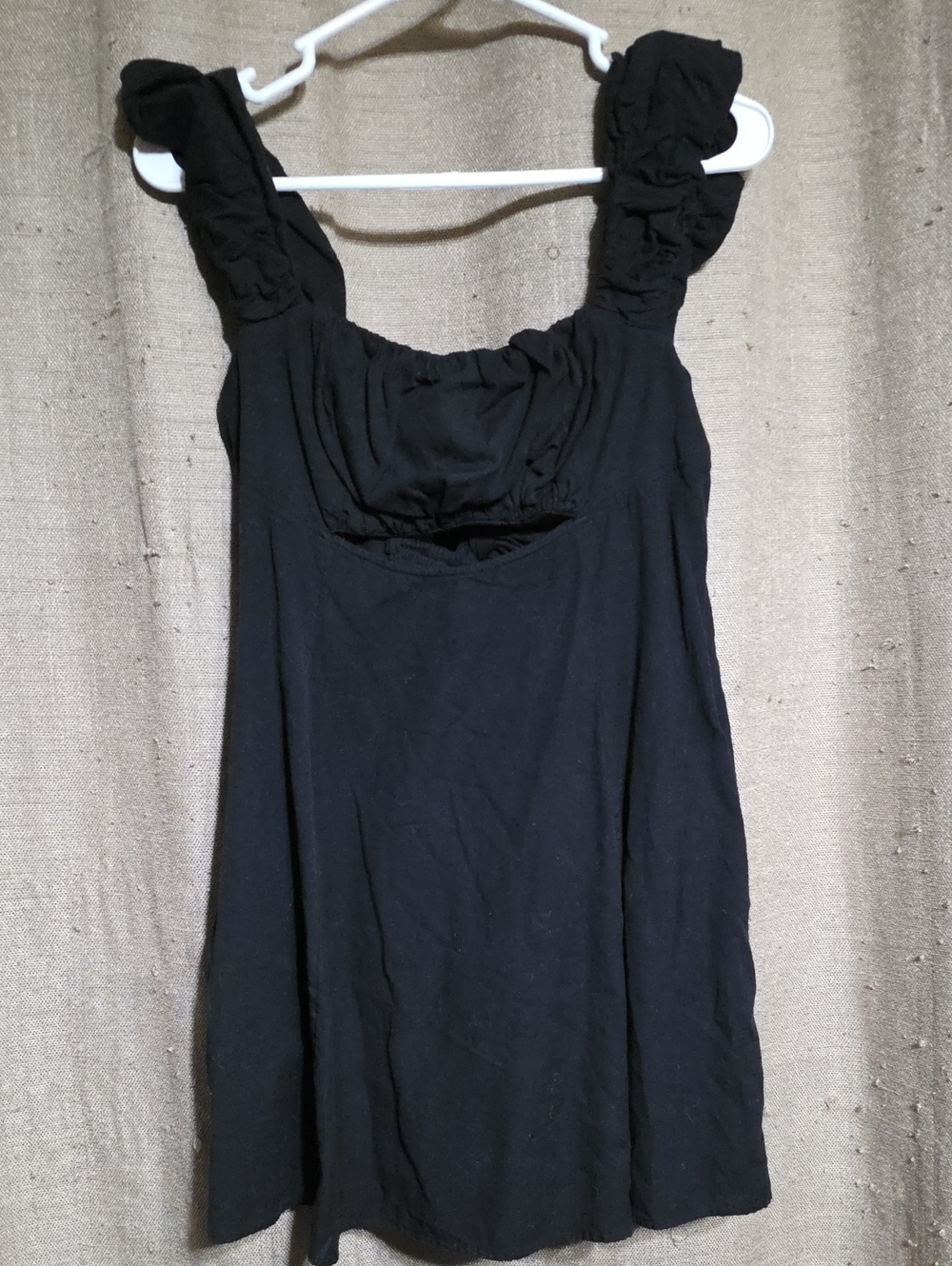 NWT FREE PEOPLE SZ S Bom Bom Island Black Mini Ruffled Strap Women's Dress